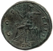 Sestertius - Antoninus Pius COS IIII S C; Securitas, Rome, 145-161 reverse image
