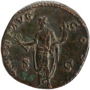 Sestertius - Antoninus Pius HONORI AVG COS IIII S C; Honos, Rome, 145-161 reverse image