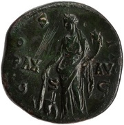 Sestertius - Antoninus Pius PAX AVG COS IIII S C; Pax, Rome, 145-161 reverse image