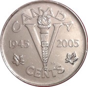 5 Cents - Elizabeth II Victory Anniversary, Canada, 2005 reverse image