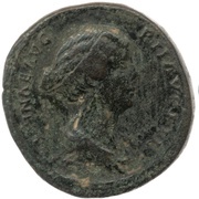 Sestertius - Faustina the Younger LAETITIAE PVBLICAE S C; Laetitia obverse image