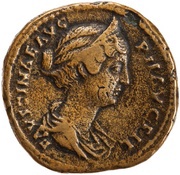 Sestertius - Faustina the Younger LAETITIAE PVBLICAE S C; Laetitia obverse image