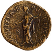 Sestertius - Faustina the Younger LAETITIAE PVBLICAE S C; Laetitia, Rome, 145-161 reverse image