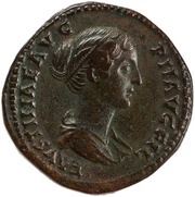Sestertius - Faustina the Younger PVDICITIA S C; Pudicitia obverse image