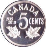 5 Cents In the name of George V; Voyageur, Canada, 2010 reverse image