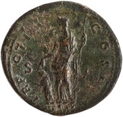 Sestertius - Marcus Aurelius TR POT III COS II S C; Pietas, Rome, 148-149 reverse image