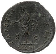 Sestertius - Marcus Aurelius TR POT III COS II CLEM S C; Clementia, Rome, 148-149 reverse image