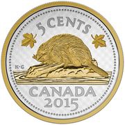 5 Cents - Elizabeth II The Beaver, Canada, 2015 reverse image