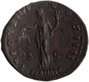 Sestertius - Antoninus Pius TR POT XIIII COS IIII MON AVG S C; Moneta, Rome, 150-151 reverse image