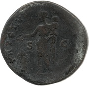 Sestertius - Marcus Aurelius TR POT VI COS II S C; Genius, Rome, 151-152 reverse image
