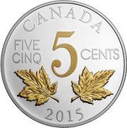 5 Cents In the name of George V; Two maple leaves design reverse image