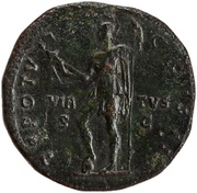 Sestertius - Marcus Aurelius TR POT VI COS II VIRTVS S C; Virtus, Rome, 151-152 reverse image