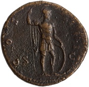 Sestertius - Antoninus Pius COS IIII S C; Mars, Rome, 152-153 reverse image