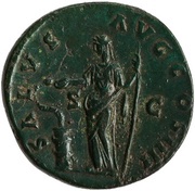 Sestertius - Antoninus Pius SALVS AVG COS IIII S C; Salus, Rome, 152-153 reverse image