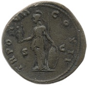 Sestertius - Marcus Aurelius TR POT VII COS II S C; Minerva and Victory, Rome, 152-153 reverse image