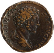 Sestertius - Marcus Aurelius TR POT VII COS II S C; Minerva obverse image