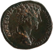 Sestertius - Marcus Aurelius TR POT VIII COS II S C; Minerva obverse image
