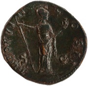 Sestertius - Marcus Aurelius TR POT VIII COS II S C; Minerva, Rome, 153-154 reverse image