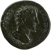Sestertius - Marcus Aurelius TR POT VIII COS II S C; Minerva obverse image