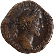 Sestertius - Antoninus Pius FIDES EXERC COS IIII S C; Fides obverse image