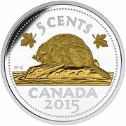 5 Cents - Elizabeth II The Beaver, Canada, 2015 reverse image