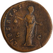 Sestertius - Antoninus Pius LIBERTAS COS IIII S C; Libertas, Rome, 154-155 reverse image