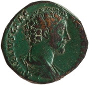 Sestertius - Marcus Aurelius TR POT VIIII COS II S C; Minerva obverse image