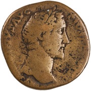 Sestertius - Antoninus Pius TR POT XIX COS IIII S C; Fides obverse image