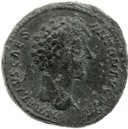 Sestertius - Marcus Aurelius TR POT X COS II S C; Minerva obverse image
