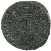 Sestertius - Marcus Aurelius TR POT X COS II S C; Minerva, Rome, 155-156 reverse image