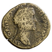 Sestertius - Antoninus Pius TR POT XXI COS IIII S C; Roma and Victory obverse image