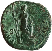 Sestertius - Antoninus Pius TR POT XXI COS IIII S C; Annona, Rome, 157-158 reverse image