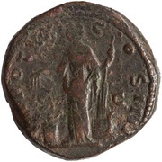 Sestertius - Antoninus Pius TR POT XXI COS IIII S C; Annona, Rome, 157-158 reverse image