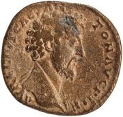 Sestertius - Marcus Aurelius TR POT XII COS II S C; Felicitas obverse image