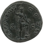 Sestertius - Marcus Aurelius TR POT XIII COS II S C; Virtus, Rome, 158-159 reverse image