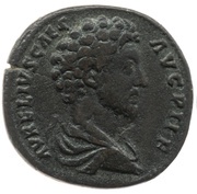 Sestertius - Marcus Aurelius TR POT XIII COS II S C; Virtus obverse image
