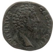 Sestertius - Marcus Aurelius TR POT XIIII COS II S C; Mars obverse image