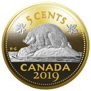 5 Cents - Elizabeth II Le castor, Canada, 2019 reverse image
