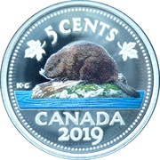 5 Cents - Elizabeth II 4th portrait; colored, Canada, 2019-2020 reverse image