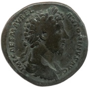 Sestertius - Marcus Aurelius and Lucius Verus TR POT XV COS III S C obverse image
