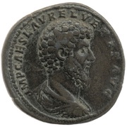 Sestertius - Lucius Verus and Marcus Aurelius CONCORD AVGVSTOR TR P COS II S C obverse image