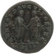 Sestertius - Lucius Verus and Marcus Aurelius CONCORD AVGVSTOR TR P COS II S C, Rome, 161 reverse image