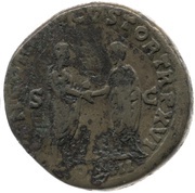Sestertius - Marcus Aurelius and Lucius Verus CONCORD AVGVSTOR TR P XVI COS III S C, Rome, 161-162 reverse image