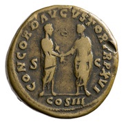 Sestertius - Marcus Aurelius and Lucius Verus CONCORD AVGVSTOR TR P XVI COS III S C, Rome, 161-162 reverse image