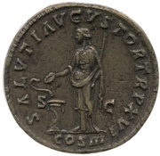 Sestertius - Marcus Aurelius SALVTI AVGVSTOR TR P XVI COS III S C; Salus, Rome, 161-162 reverse image