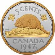 5 Cents In the name of George VI; 1947 Maple Leaf Mark, Canada, 2023 reverse image