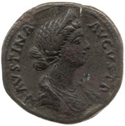 Sestertius - Faustina the Younger DIANA LVCIFERA S C; Diana obverse image