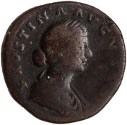 Sestertius - Faustina the Younger HILARITAS S C; Minerva obverse image