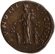Sestertius - Faustina the Younger IVNONI LVCINAE S C; Juno, Rome, 161-176 reverse image