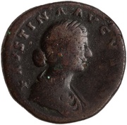 Sestertius - Faustina the Younger IVNONI REGINAE S C; Juno obverse image